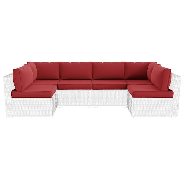 Poteban Outdoor 4 in. Sectional Cushion Set Seat/Back Dark Red Cushion (Set of 6-Cushion, 6-Backrests, 2-Coner Cushions)