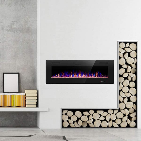 42 in. Wall Mount Electric Fireplace in Black with Remote Control Timer and Touch Screen