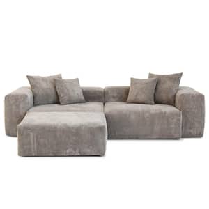 102 in. Square Arm 3-Piece L Shaped Corduroy Polyester 3 Seats Modern Sectional Sofa Couch with Ottoman in Brown