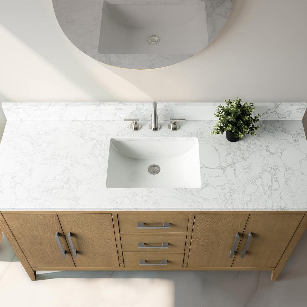 Natural Oak 60'' Single Bathroom Vanity with Engineered Marble Top