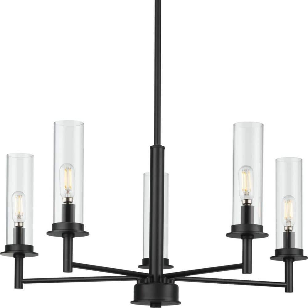 Progress Lighting Kellwyn Collection 5-Light Matte Black Clear Glass  Transitional Chandelier Light P400251-031 - The Home Depot