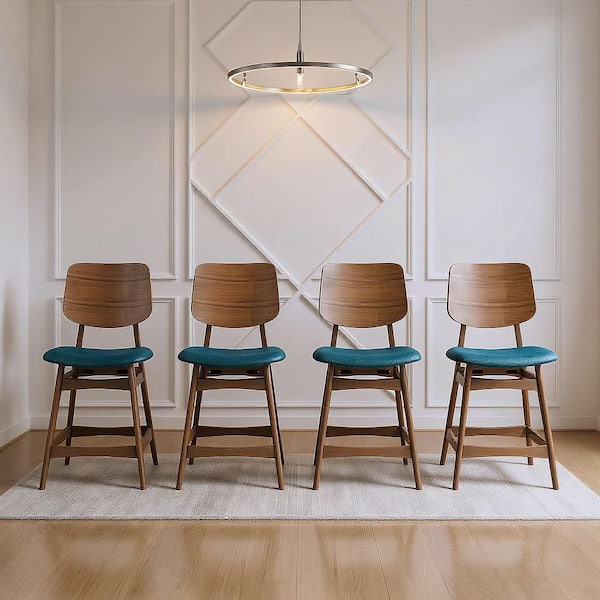 New Classic Furniture Oscar Walnut Wood Counter Chair with Teal Polyester Seat (Set of 4)