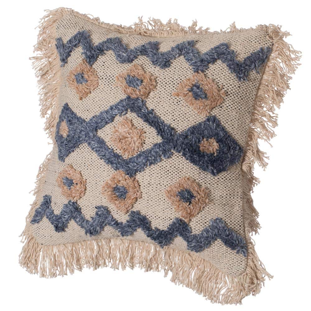 16" Handwoven Cotton Silk Box Throw Pillow with Zig Zag Design