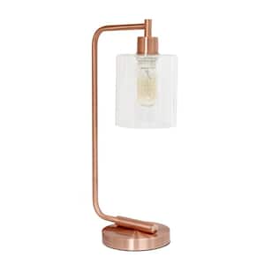19 in. Bronson Antique Style Rose Gold Industrial Iron Lantern Desk Lamp with Glass Shade