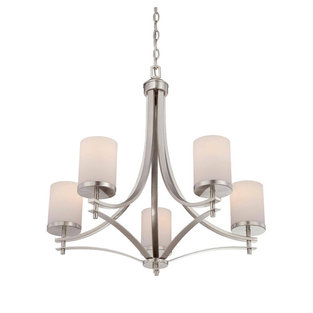 Colton Satin Nickel 5-Light Chandelier with White Opal Glass