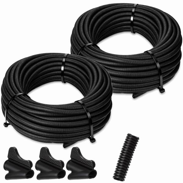 1 in x 60 ft Split Wire Loom Tubing Kit with 2 Insertion Tools, Flexible Polyethylene Cable Sleeve