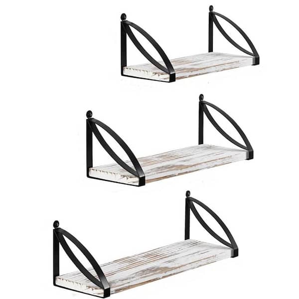 Oumilen Wall-Mounted Shelves with Rustic Wood and Metal Brackets of Different Sizes and Layers (Set of 3)