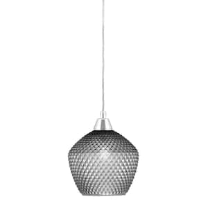 Bryson 5 in. 1-Light Chrome Cord Pendant Light with 9 in. Smoke Textured Glass Shade, no bulb included