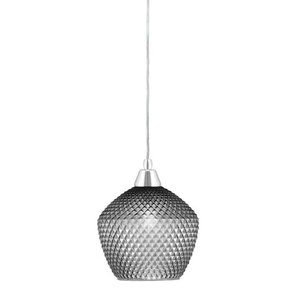 Unbranded Bryson 5 in. 1-Light Chrome Cord Pendant Light with 9 in. Smoke Textured Glass Shade, no bulb included