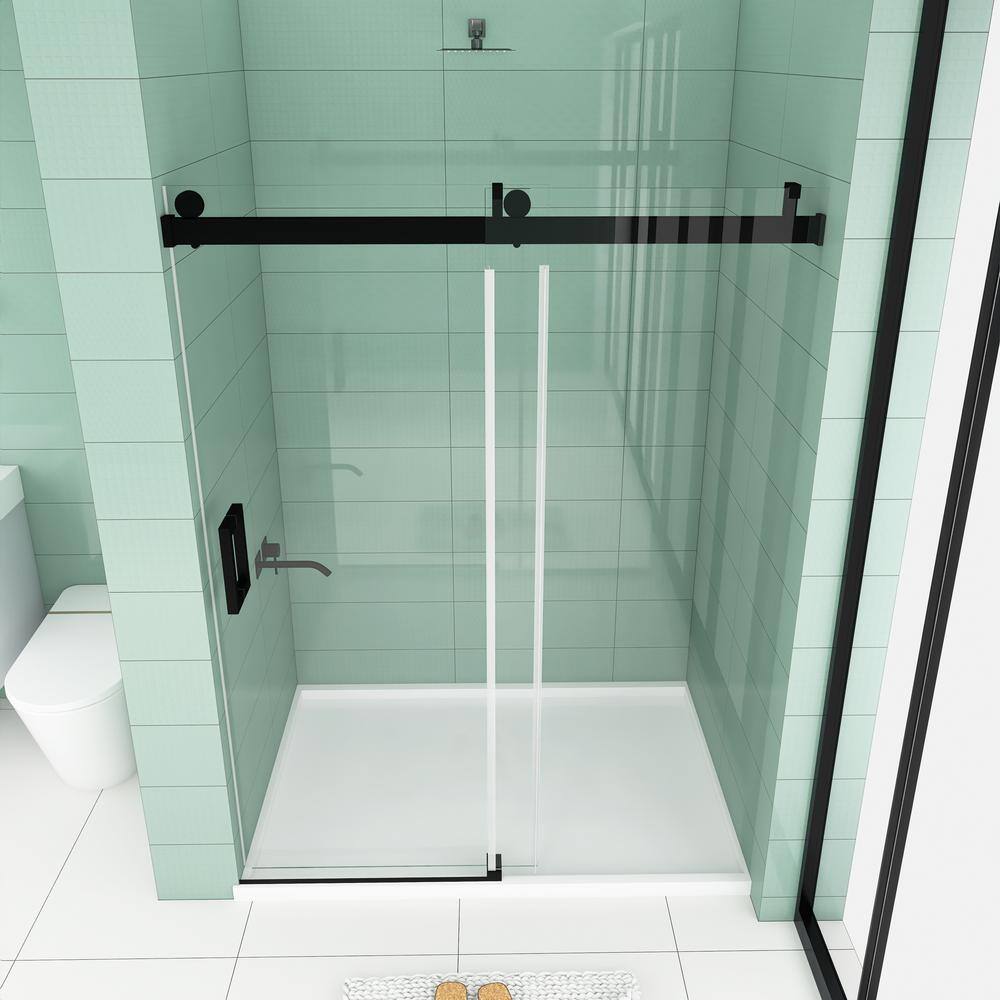 Matte Black Frameless Sliding Shower Door with Clear Tempered Glass