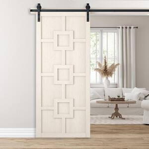30 in. x 84 in. The Mod Squad Parchment Wood Sliding Barn Door with Hardware Kit in Stainless Steel
