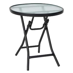 Round Steel Patio Side Table in Black