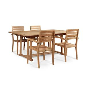 Louvel 5-Piece Teak Rectangular Outdoor Dining Set with Built-In Extension