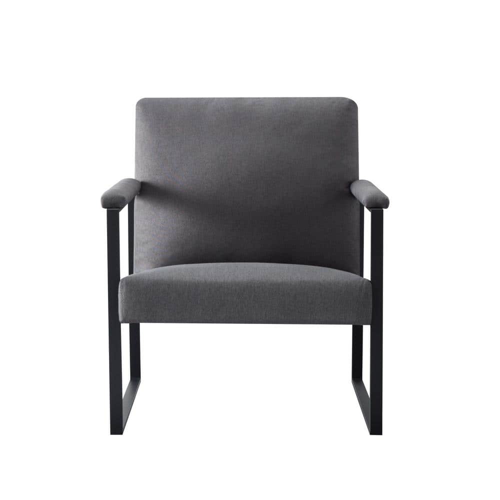 Dark Gray Linen Blend Arm Chair with Metal Leg