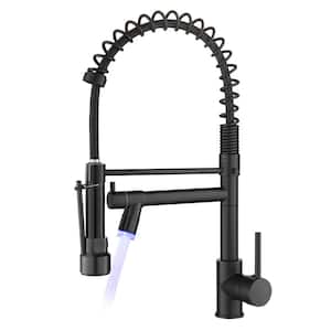 Single Hole Single Handle Pull Down Sprayer Kitchen Faucet with LED Light in Matte Black