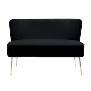 Farrah 46 in. Wide 2-Seater Velvet Upholstered Armless Wingback Loveseat Settee, Black