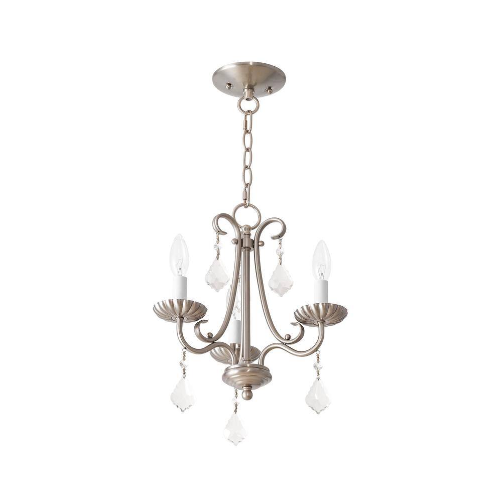 Daphne Brushed Nickel 3-Light Mini Chandelier with Teardrop Crystals