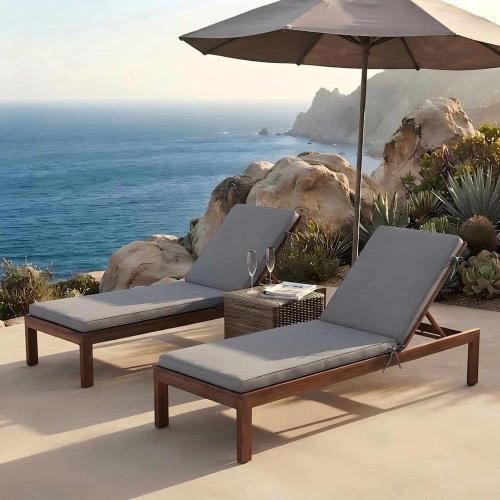 71 in. x 21 in. Outdoor Chaise Lounge Cushions with Ties 2.75 in. Thickened Patio Chair Cushions in Light Gray Set of 2