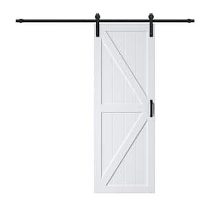 30 in. x 84 in. Paneled Off White Primed MDF British K Shape MDF Sliding Barn Door with Hardware Kit and Soft Close