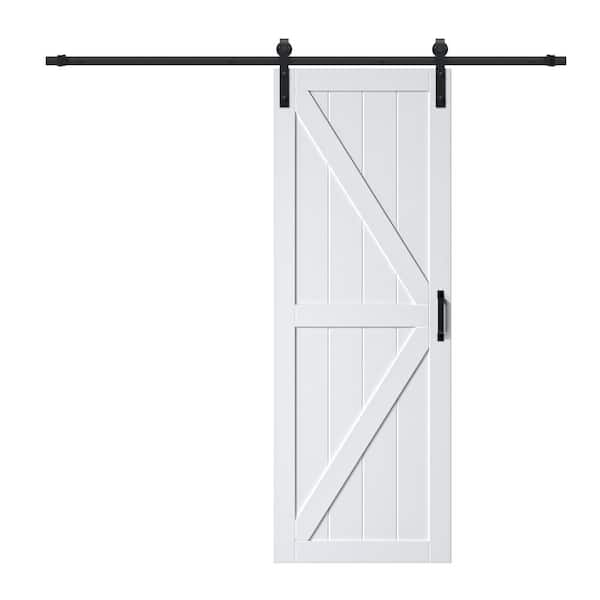 ARK DESIGN 30 in. x 84 in. Paneled Off White Primed MDF British K Shape MDF Sliding Barn Door with Hardware Kit and Soft Close