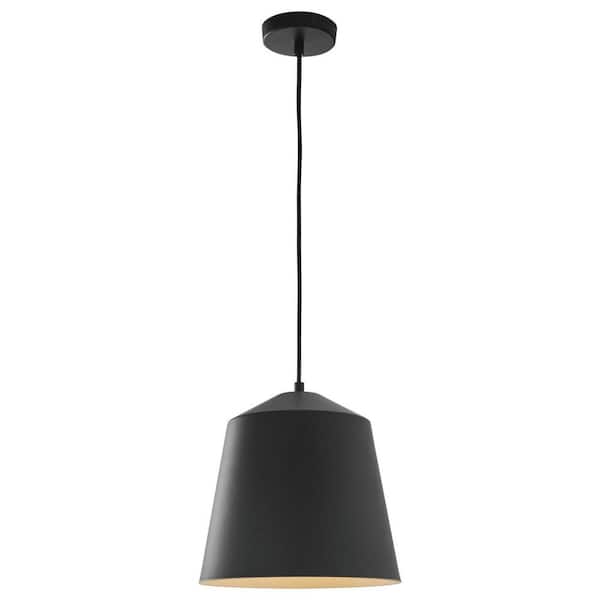 Home Decorators Collection 12.5 in. 1-Light Black Industrial Farmhouse Oversized Pendant Light Fixture with Metal Shade
