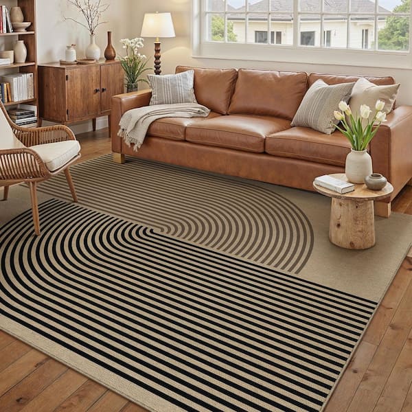 Keloni Linen-look Brown/Black 5 ft. x 7 ft. Geometric Area Rug