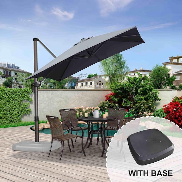 PURPLE LEAF 8 ft. Square Aluminum Outdoor Patio Cantilever Umbrella Offset 360-Degree Rotation Umbrella with Wheels Base, Light Gray