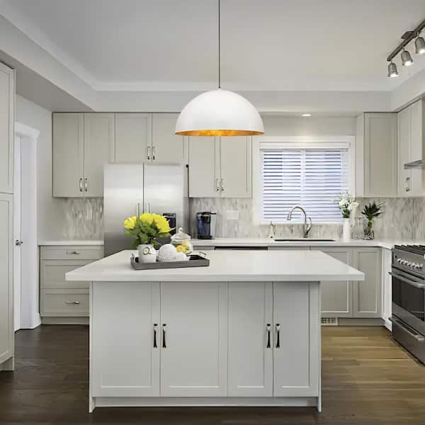 PCover 23 in.Dia Large Lighting 1-Light White Farmhouse Dome Pendant Light Industrial Gold Leaf Island Ceiling Light
