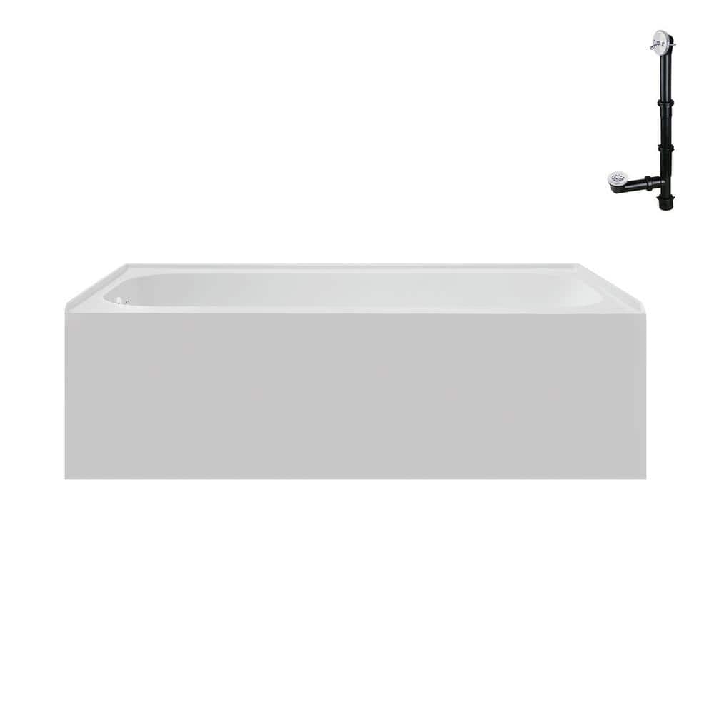Glossy White Acrylic Rectangular Alcove Bathtub with Left-Hand Drain