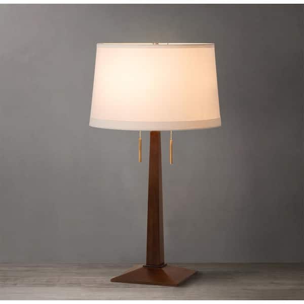 NOVA of California Taper 30in. Dark Walnut Wood LED Table Lamp for Living Room with White Linen Shade