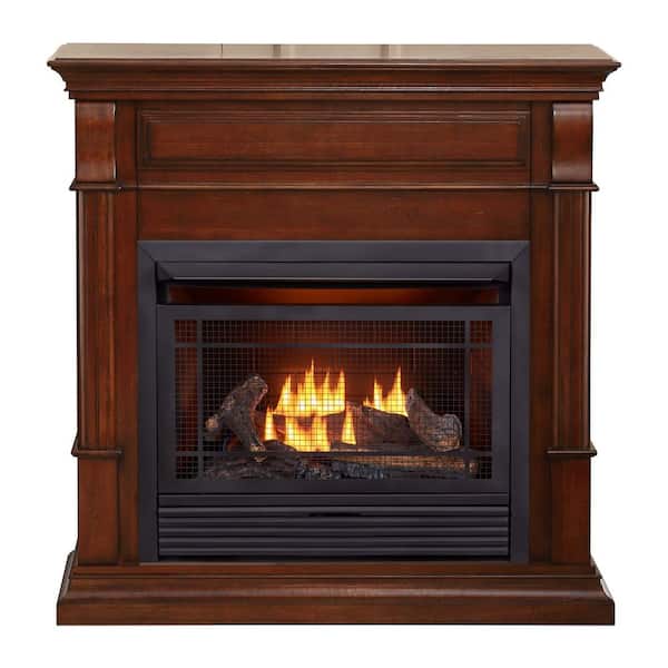 26,000 BTU Vent Free Propane Gas Fireplace System and Auburn Cherry Mantel With Remote Control