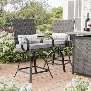 Arosa 360-Swivel Steel Outdoor Counter Height Dining Chairs With Gray Cushions and Lumbar Pillows (2-Pack)