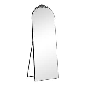 Black 25 in. W x 63 in. H Oversized Carved Arch Wood Full Length Wall Mounted Standing Mirror Floor Mirror