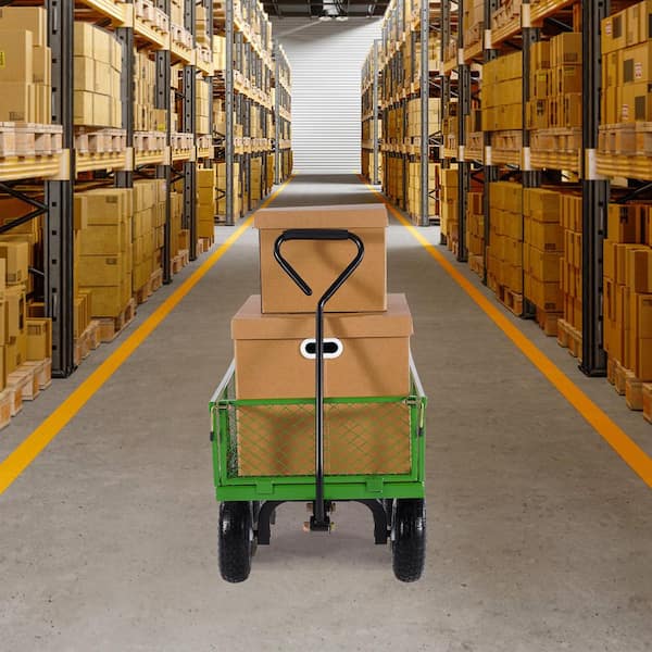900 lbs. 4.52 cu. ft. Steel, Garden Cart on Wheels, Pullable Garden Wagon Yard Cart, Outdoor Metal Utility Wagon