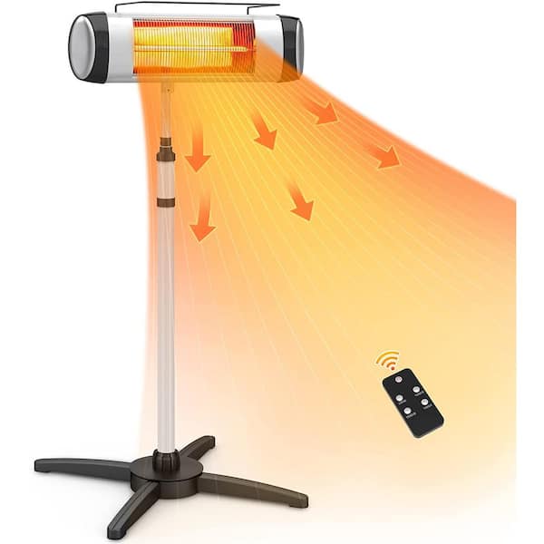 PATIOBOSS 1500-Watt Silver 3 Elements Electric Outdoor Quartz Infrared Space Heater With Tripod Remote
