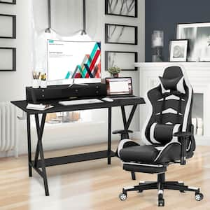 48 in. Rectangular White Steel Computer Desk and Massage Gaming Chair Set with Adjustable Height