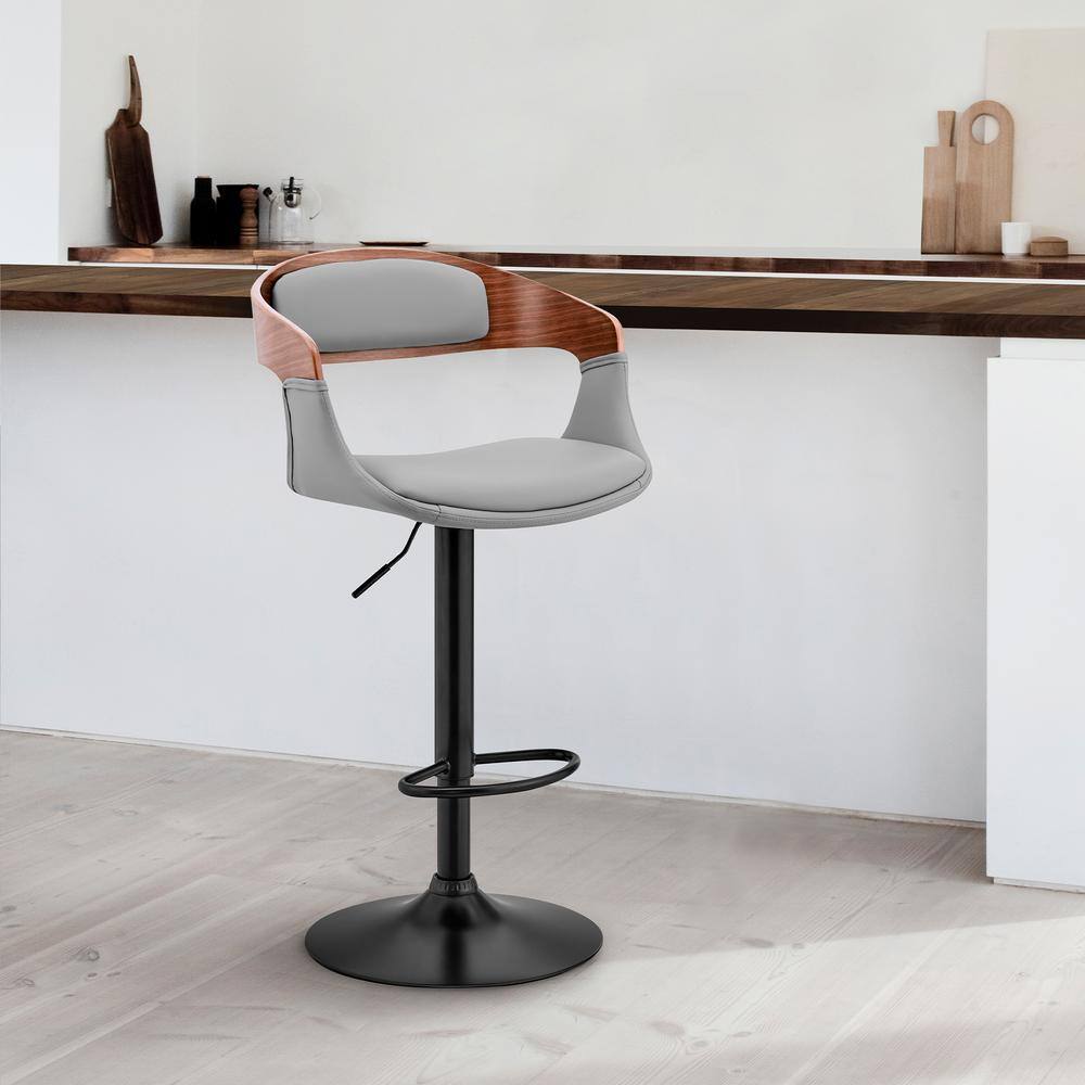 Benson Contemporary Adjustable Swivel Bar Stool in Gray and Walnut