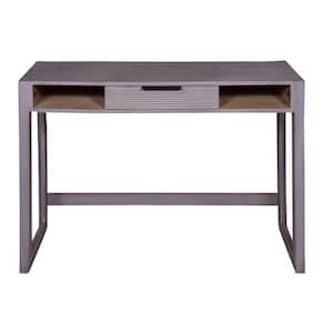 15 In. Gray Mango Wood Minimalist Rectangular Single Drawer Entryway Console Table Desk with Textured Groove Lines
