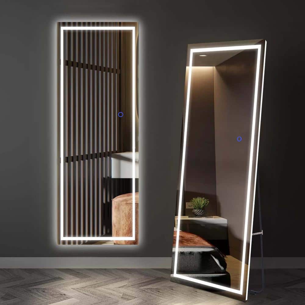 Silver 16 in. W x 63 in. H Frameless Rectangle LED Full Length Mirror Floor