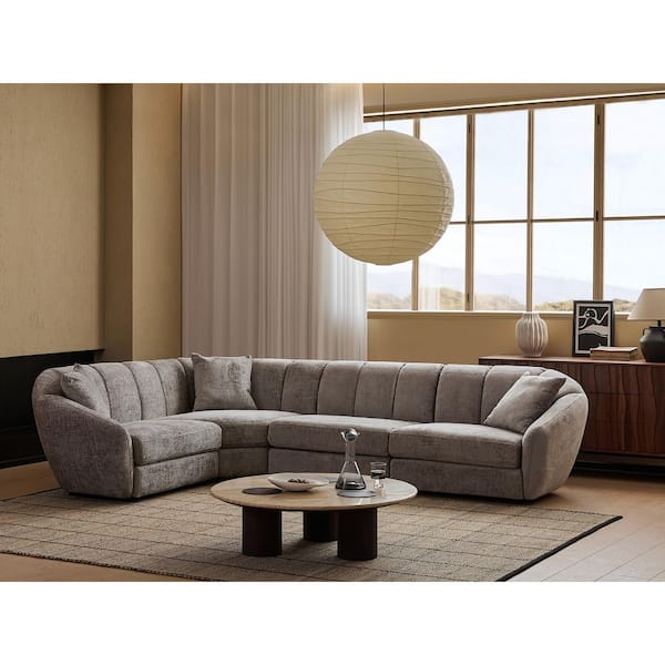 Modern 127 in. Wide Slope Arm Chenille Fabric L-Shaped Sectional Sofa Scallop Sofa 4 Seats in. Dark Gray