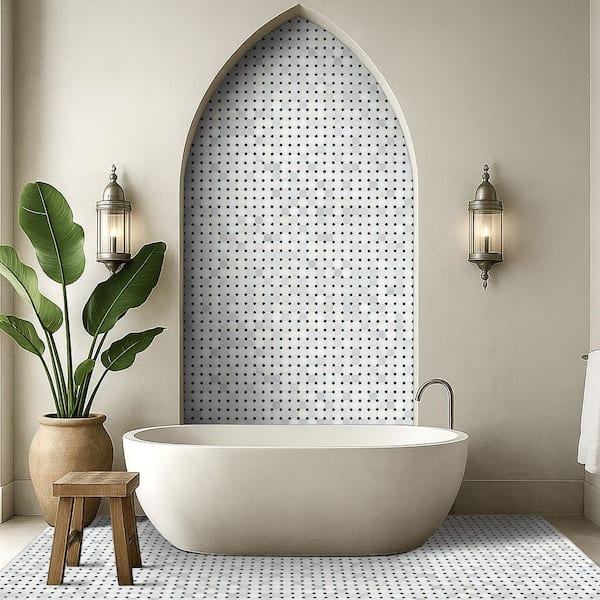 Greecian White Riptide Octagon 12 in. x 12 in. x 0.38 in. Polished Marble Mesh-Mounted Mosaic Tile (1 sq. ft./Each)