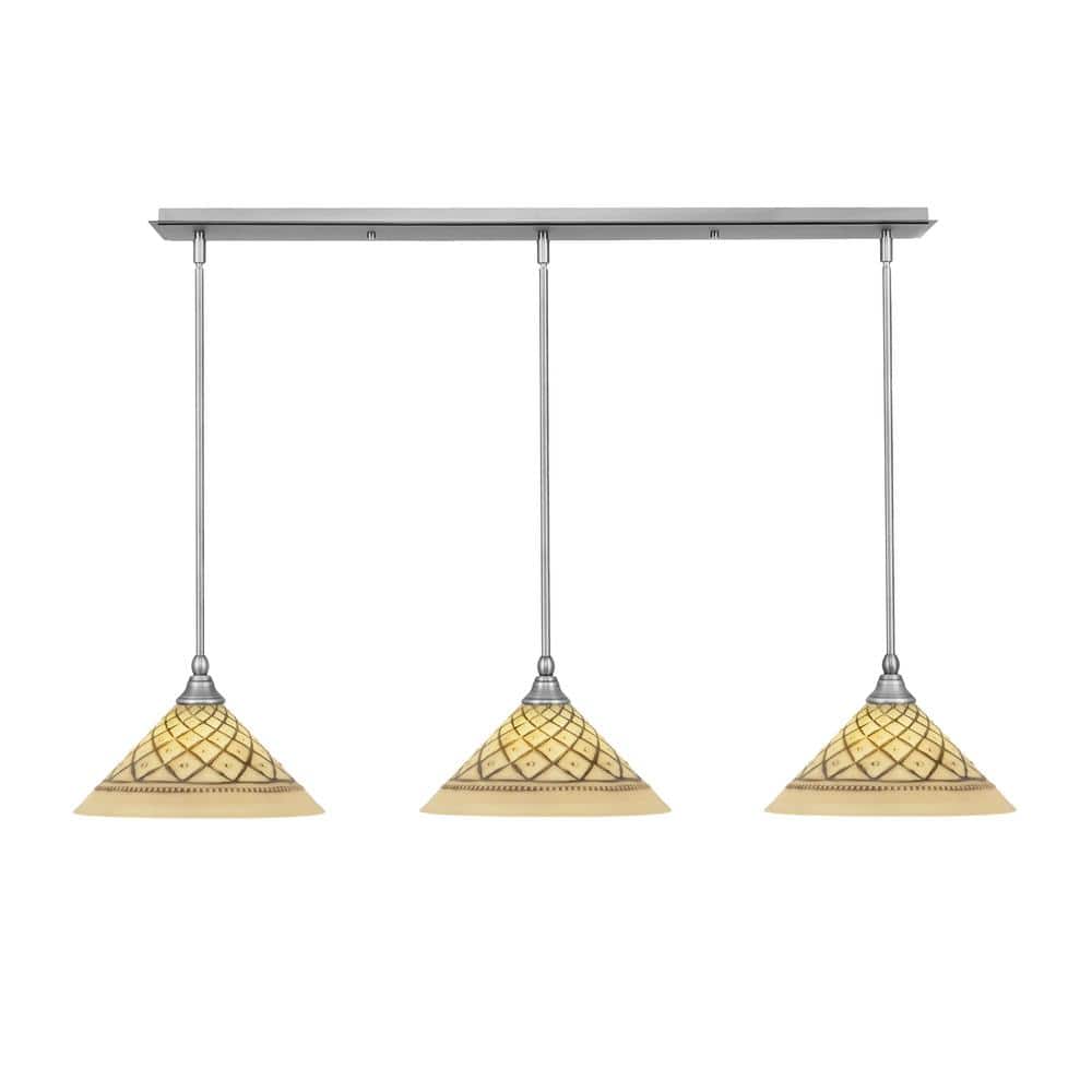 Livingston 100-Watt 3-Light Nickel Shaded Pendant Light with 12 in. Chocola