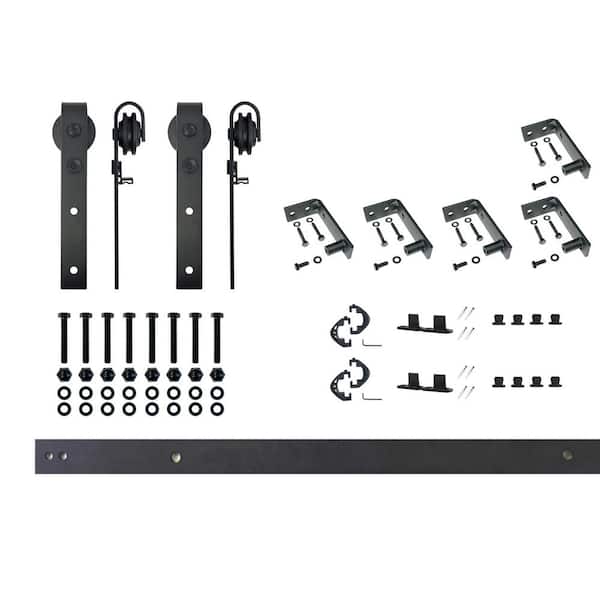 7 ft./84 in. Black Rustic Ceiling Mount Non-Bypass Sliding Barn Door Track and Hardware Kit for Double Doors
