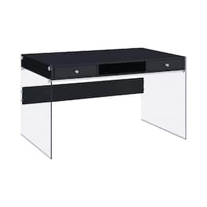 23.5 in. Rectangular Clear And Black Metal Top 2-Drawer Writing Desk with Glass Sides