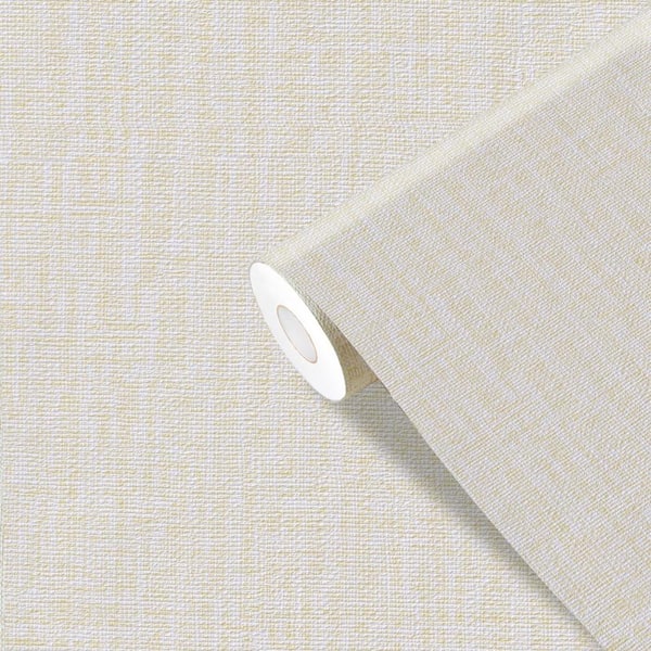 Cream Textured Modern Grasscloth Self-Adhesive Removable Peel and Stick Wallpaper Roll, 15.7" x 120"