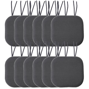 Honeycomb Memory Foam Square 16 in. x 16 in. Non-Slip Back Chair Cushion with Ties (12-Pack), Charcoal