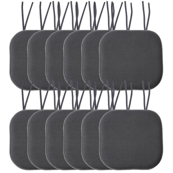 Sweet Home Collection Honeycomb Memory Foam Square 16 in. x 16 in. Non-Slip Back Chair Cushion with Ties (12-Pack), Charcoal