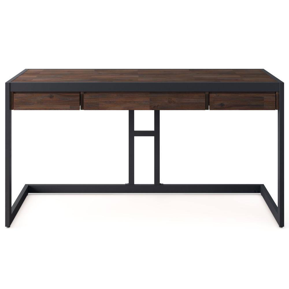 Distressed Charcoal Brown Acacia Wood Industrial Desk with Drawers
