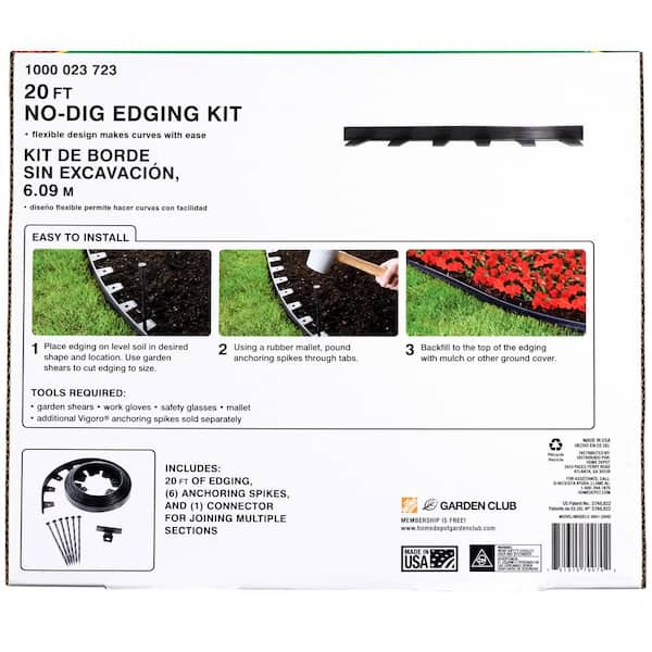 Vigoro 60 ft. No-Dig Plastic Landscape Edging Kit 3001-60HD-3 - The Home  Depot