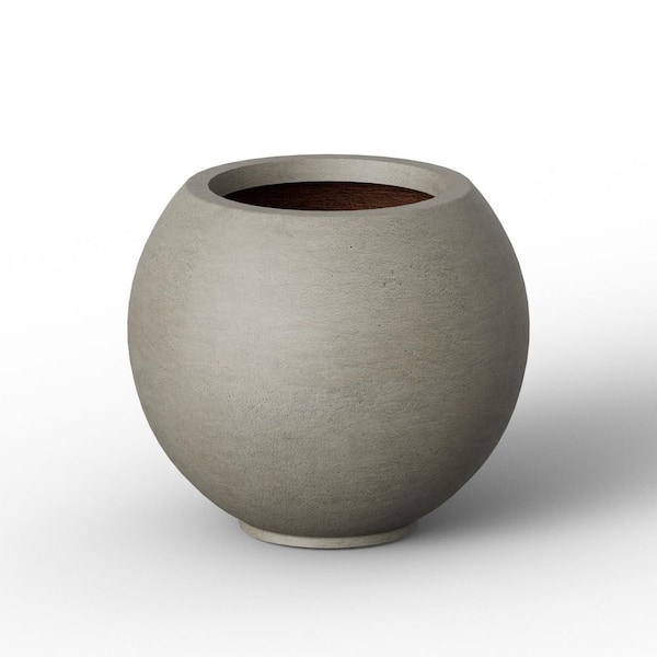 19.5in. Large Concrete Round Planter / Pot with Enhanced Interior with drainage holes Indoor Outdoor Pot, Stone Gray